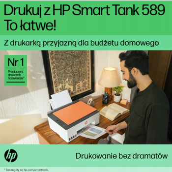 Atramentowe urządzenie wielofunkcyjne HP Smart Tank 589 | 3w1 z WiFi na buteleczki